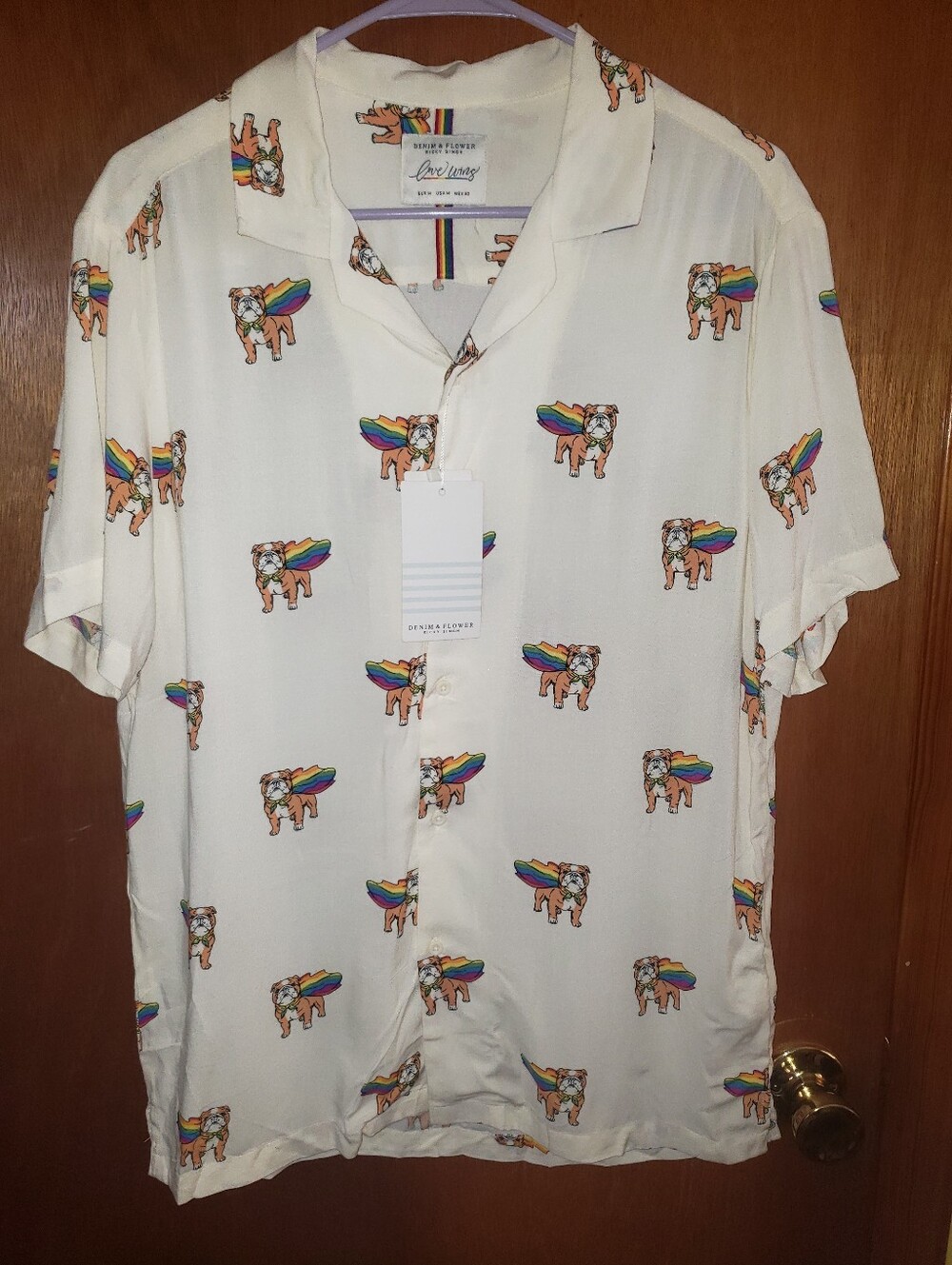 Love Wins Denim & Flower Bulldog Pride Shirt Size M NEW WITH TAGS